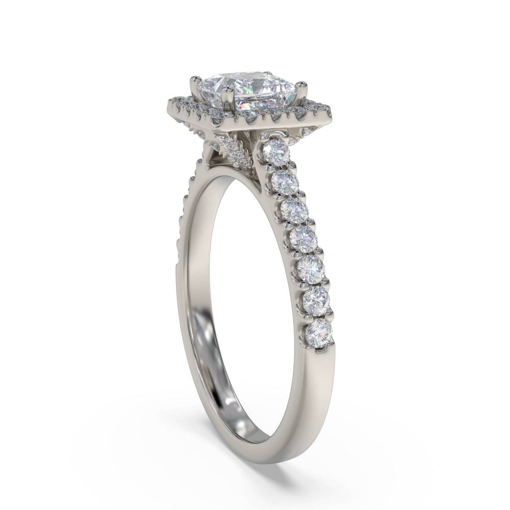 Princess Diamond Single Halo Shoulder Set Ring set in Platinum