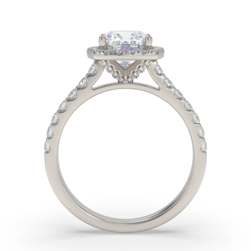 Cushion Diamond Single Halo Shoulder Set Ring set in Platinum