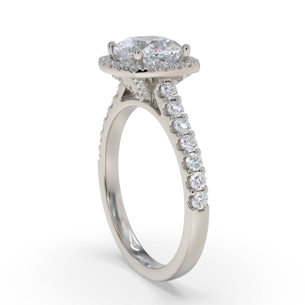 Cushion Diamond Single Halo Shoulder Set Ring set in Platinum