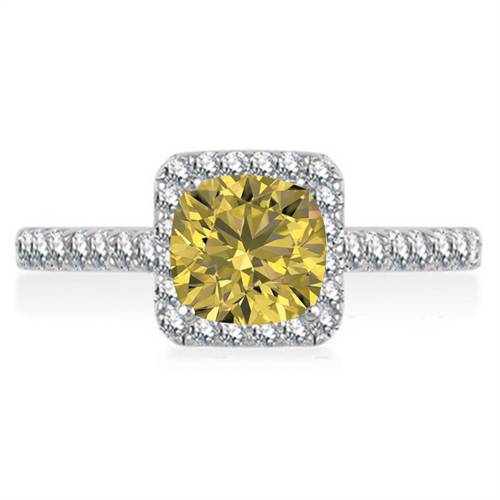 Fancy Yellow Cushion Diamond Single Halo Shoulder Set Ring P