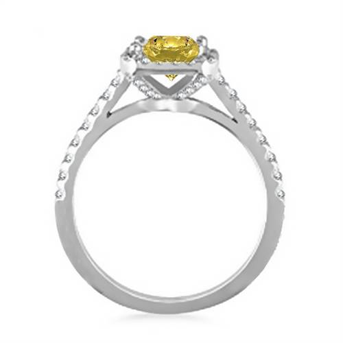 Fancy Yellow Cushion Diamond Single Halo Shoulder Set Ring P