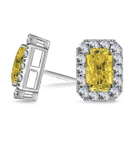 Fancy Yellow Radiant Diamond Halo Earrings P