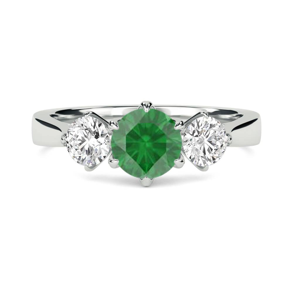 3 Stone Emerald Diamond Ring With Shoulder Diamonds Image