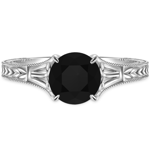 Round Black Diamond Solitaire Ring P