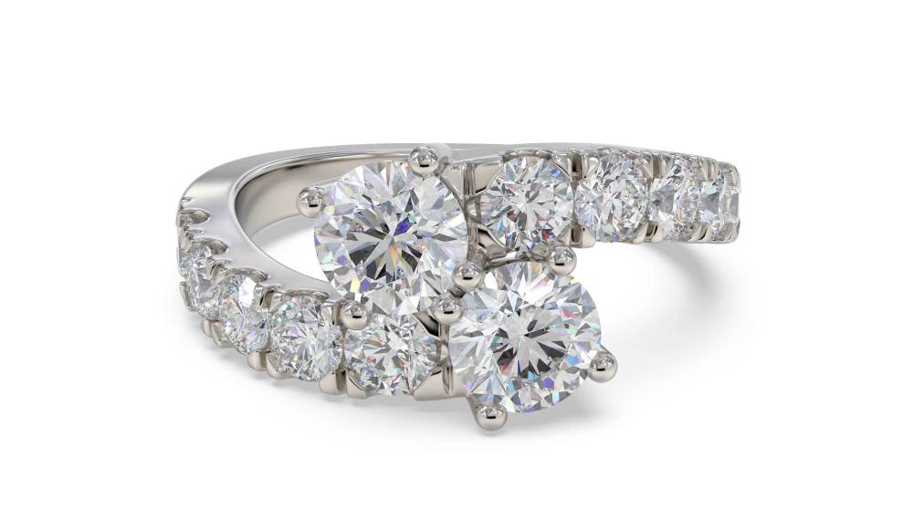 Two Stone Round Diamond Shoulder Set Ring P