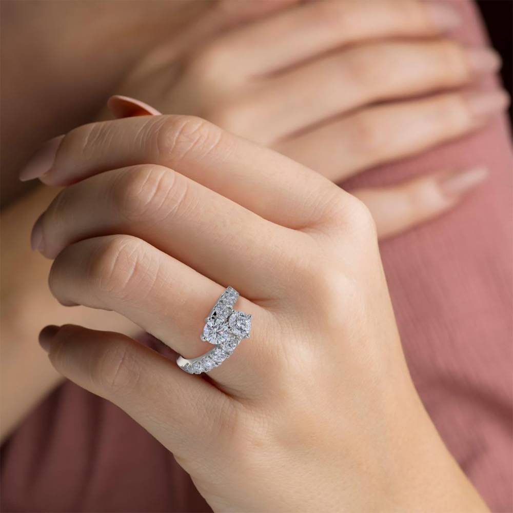 Two Stone Round Diamond Shoulder Set Ring P