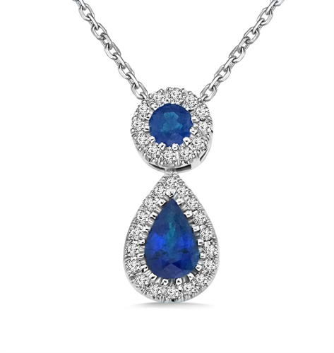 Blue Sapphire and Diamond Halo Drop Pendant W