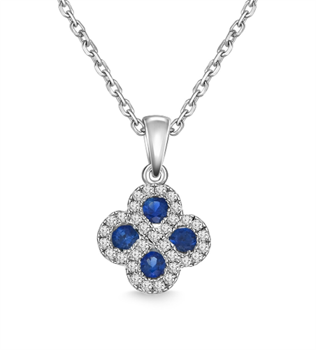 Blue Sapphire & Diamond Halo Clover Pendant W