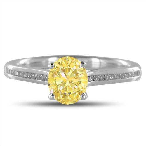 Fancy Yellow Oval Diamond Shoulder Set Ring P