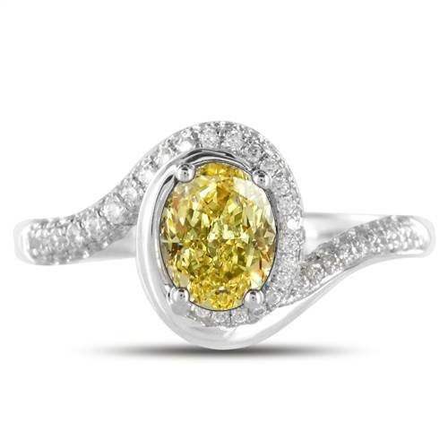 Fancy Yellow Oval Diamond Shoulder Set Ring P