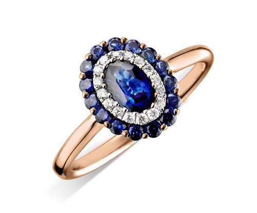 Blue Sapphire & Diamond Halo Engagement Ring Image