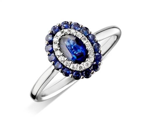 Blue Sapphire & Diamond Halo Engagement Ring Image
