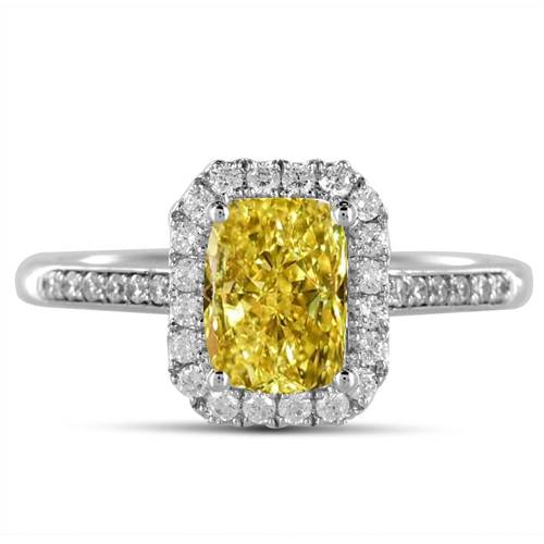 Fancy Yellow Radiant Diamond Halo Shoulder Set Ring P