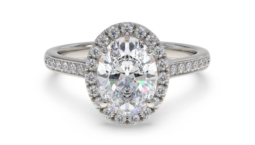 Oval Diamond Single Halo Shoulder Set Ring set in Platinum