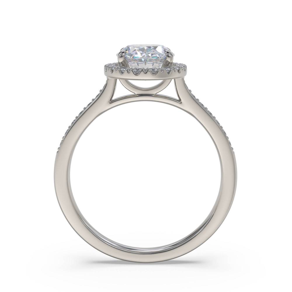 Oval Diamond Single Halo Shoulder Set Ring set in Platinum