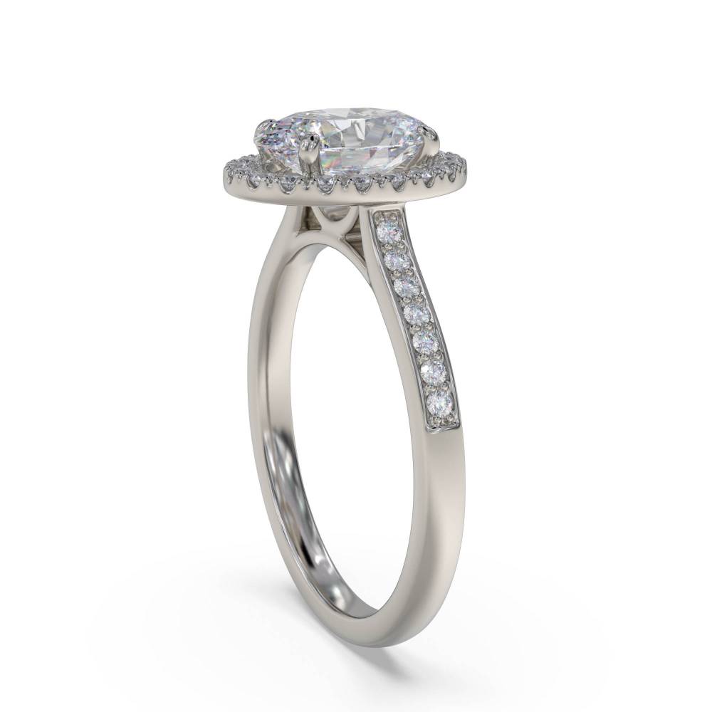 Oval Diamond Single Halo Shoulder Set Ring set in Platinum