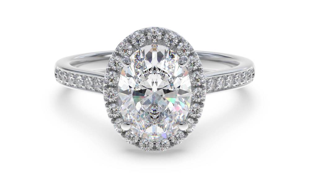 Oval Diamond Single Halo Shoulder Set Ring W