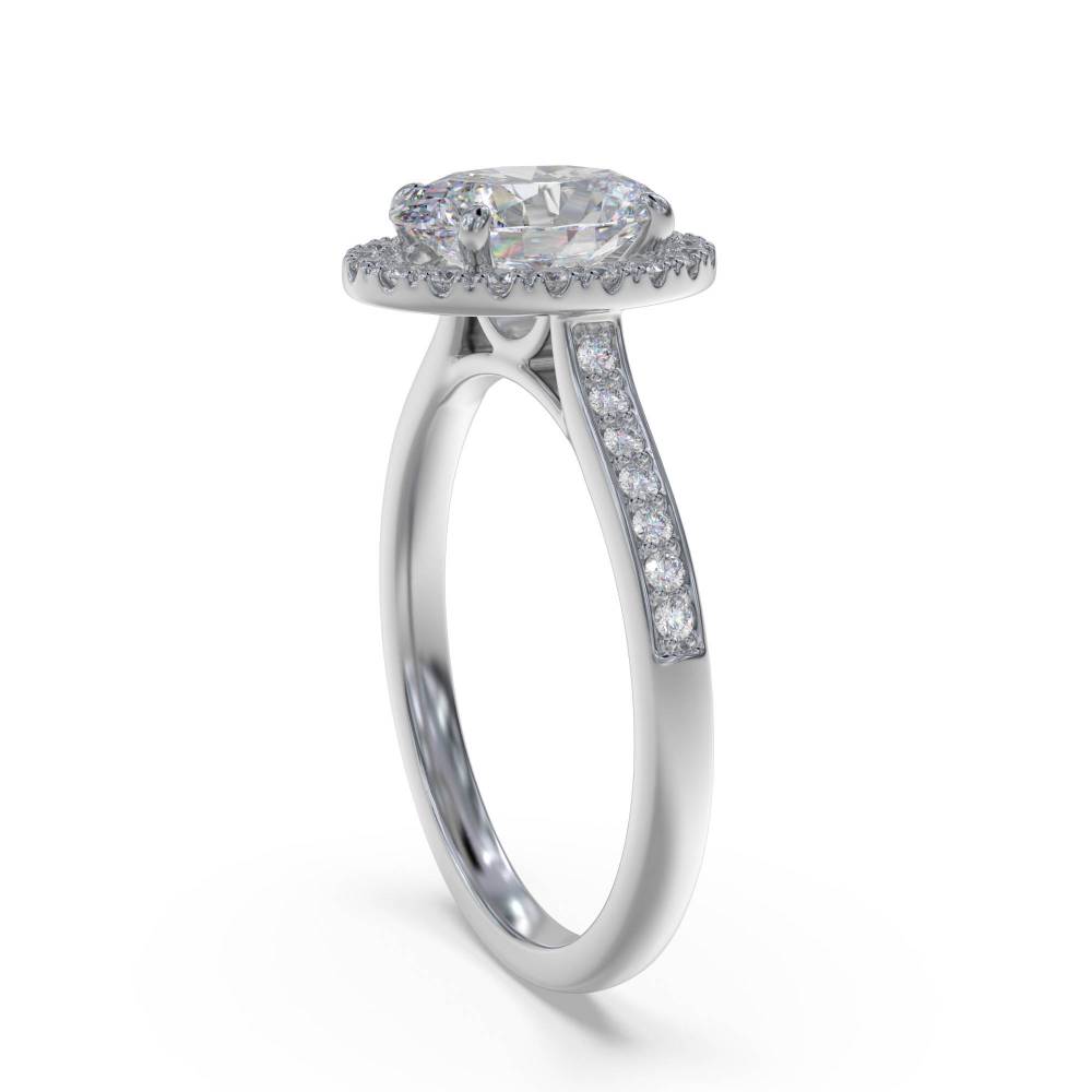 Oval Diamond Single Halo Shoulder Set Ring W