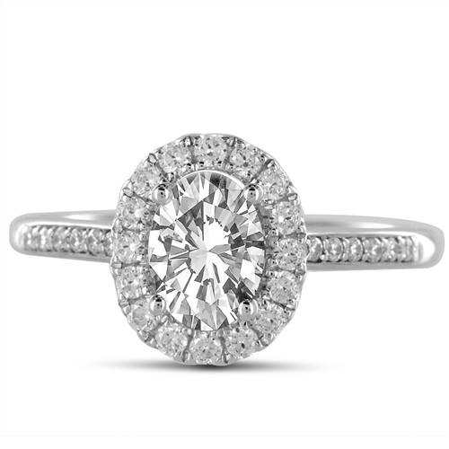 Oval Diamond Single Halo Shoulder Set Ring W