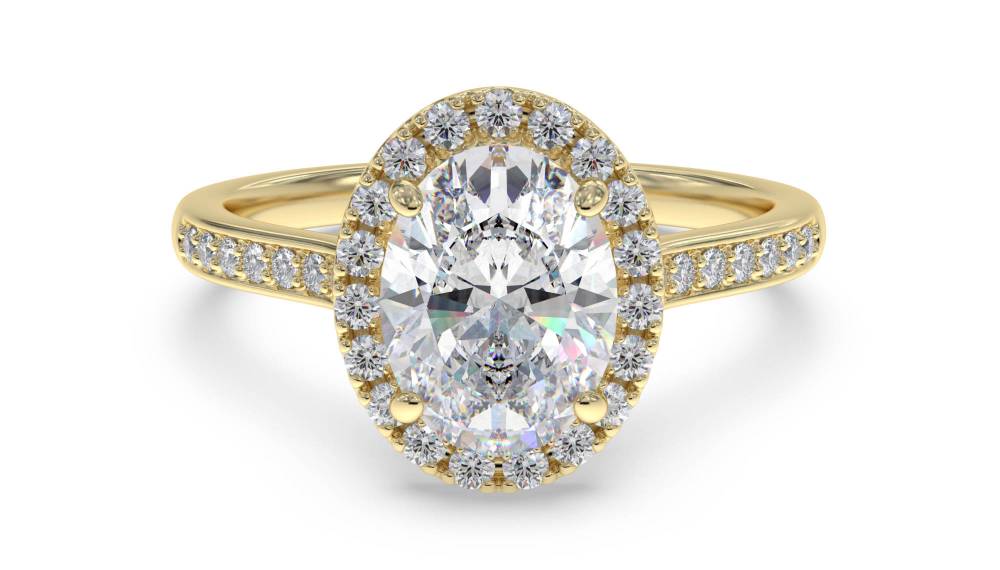 Oval Diamond Single Halo Shoulder Set Ring Y