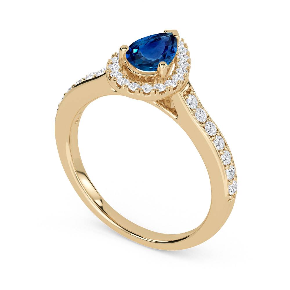 Pear Blue Sapphire & Diamond Halo Ring Image
