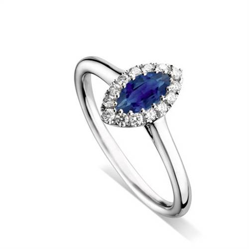 Marquise Blue Sapphire & Diamond Halo Ring W