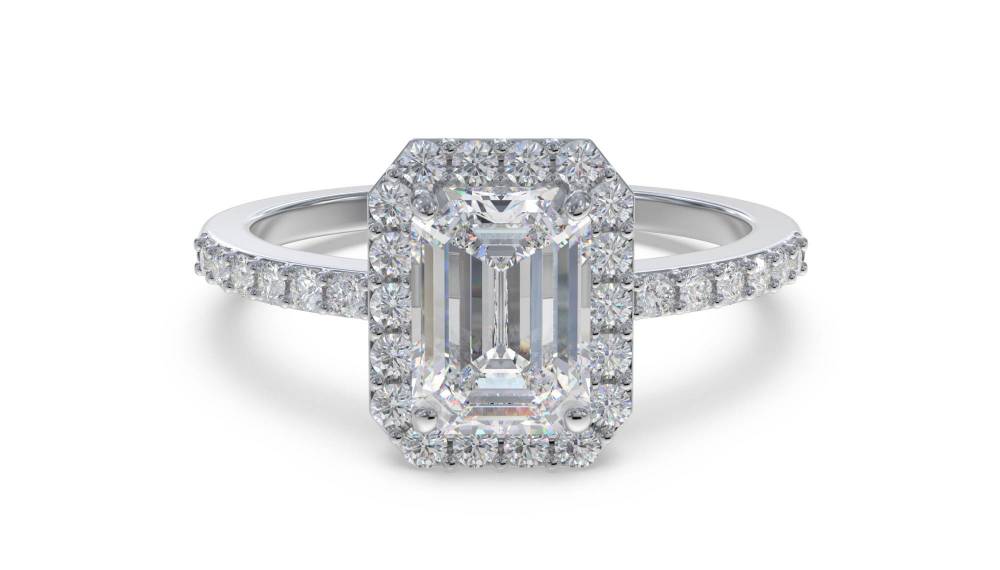 Emerald Diamond Halo Shoulder Set Ring Image