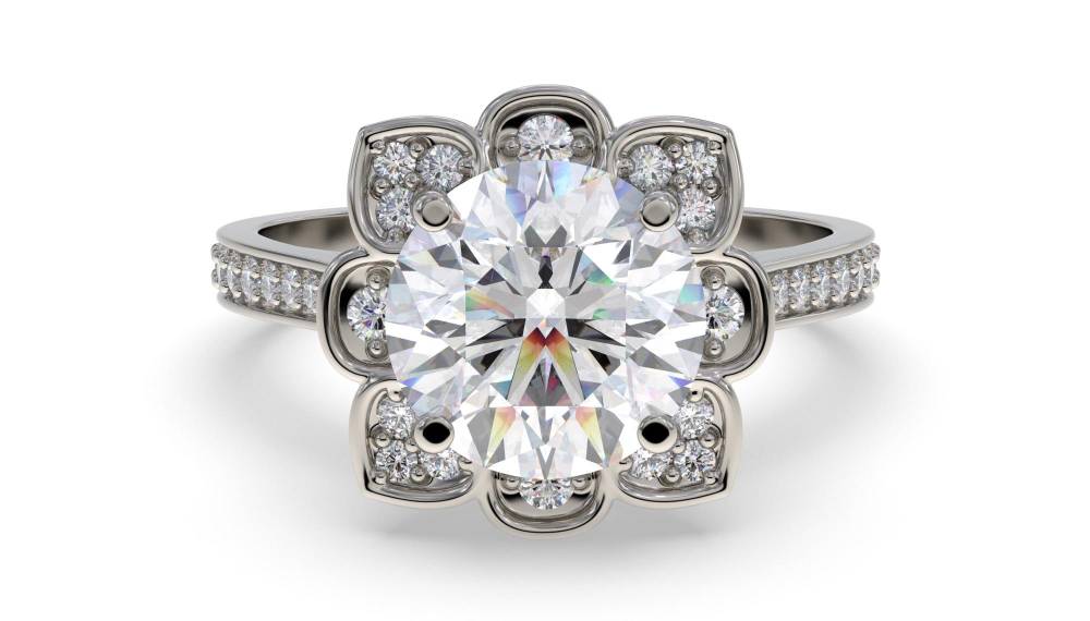 Floral Style Round Diamond Shoulder Set Ring set in Platinum