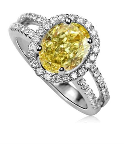 Fancy Yellow Oval Diamond Shoulder Set Ring P