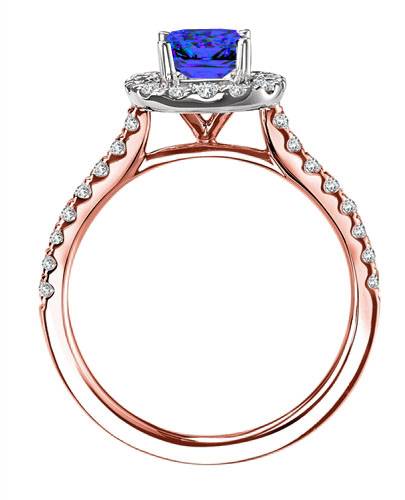 Blue Sapphire & Diamond Single Halo Shoulder Set Ring Image
