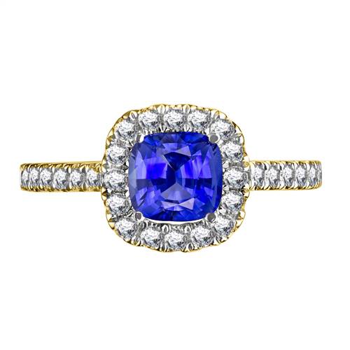 Blue Sapphire & Diamond Single Halo Shoulder Set Ring Image