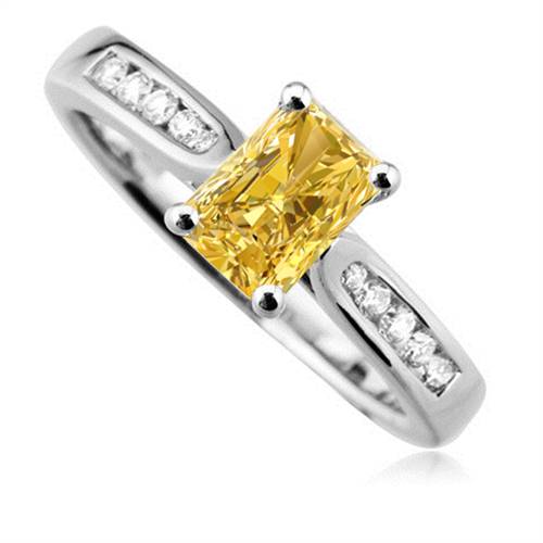 Fancy Yellow Radiant Diamond Halo Shoulder Set Ring P