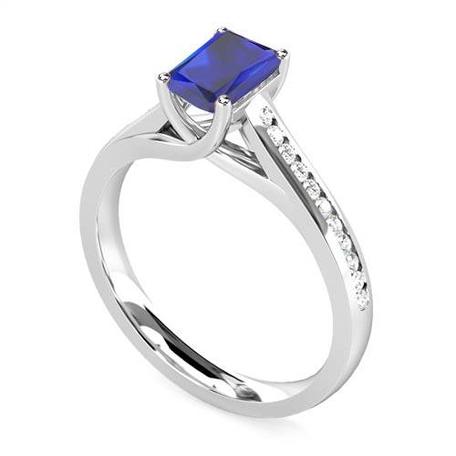 Emerald Blue Sapphire Diamond Shoulder Set Ring Image