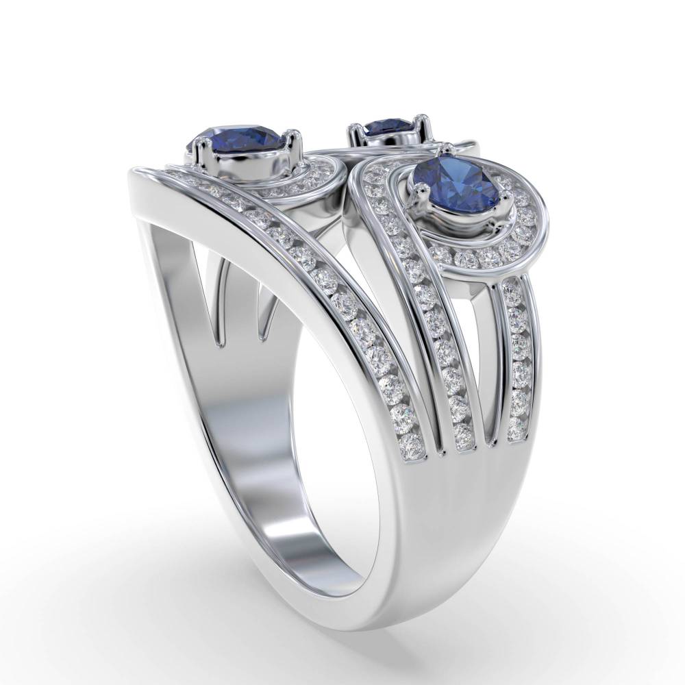 Multi Row Loop Diamond & Blue Sapphire Dress Ring W