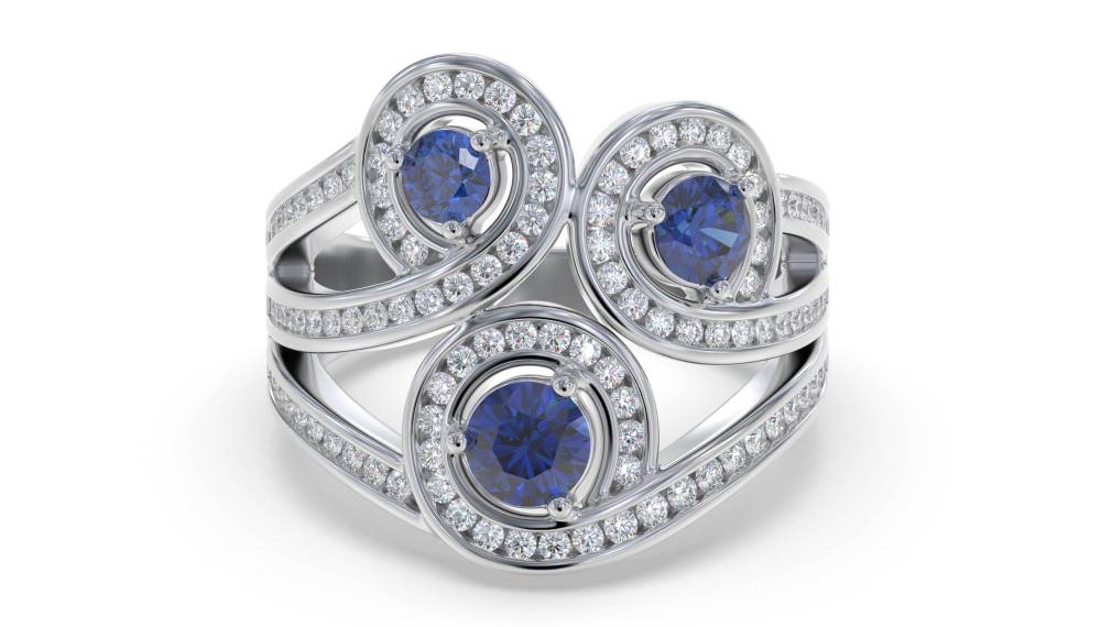 Multi Row Loop Diamond & Blue Sapphire Dress Ring W