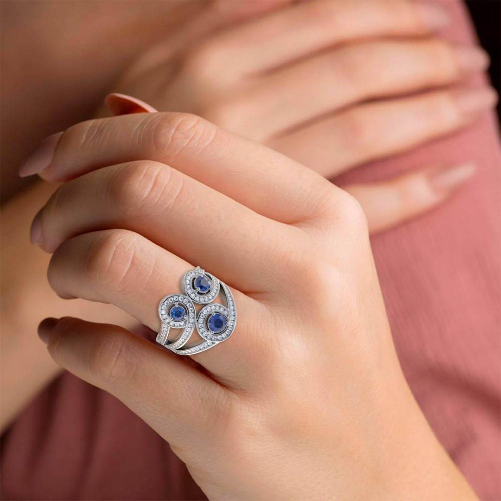 Multi Row Loop Diamond & Blue Sapphire Dress Ring W