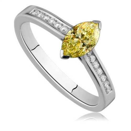 Fancy Yellow Marquise Diamond Single Halo Shoulder Set Ring P