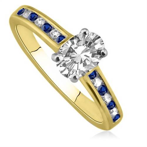 Blue Sapphire And Oval Diamond Engagement Ring Image