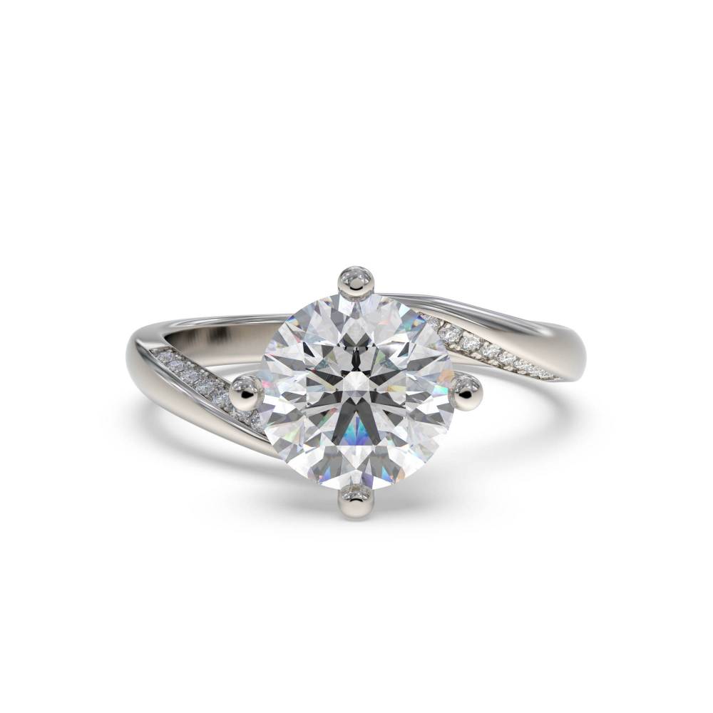 Round Shoulder Set Diamond Engagement Ring set in Platinum