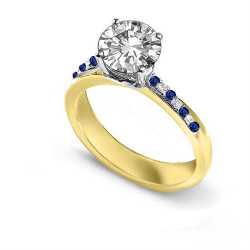 Blue Sapphire And Round Diamond Engagement Ring Image