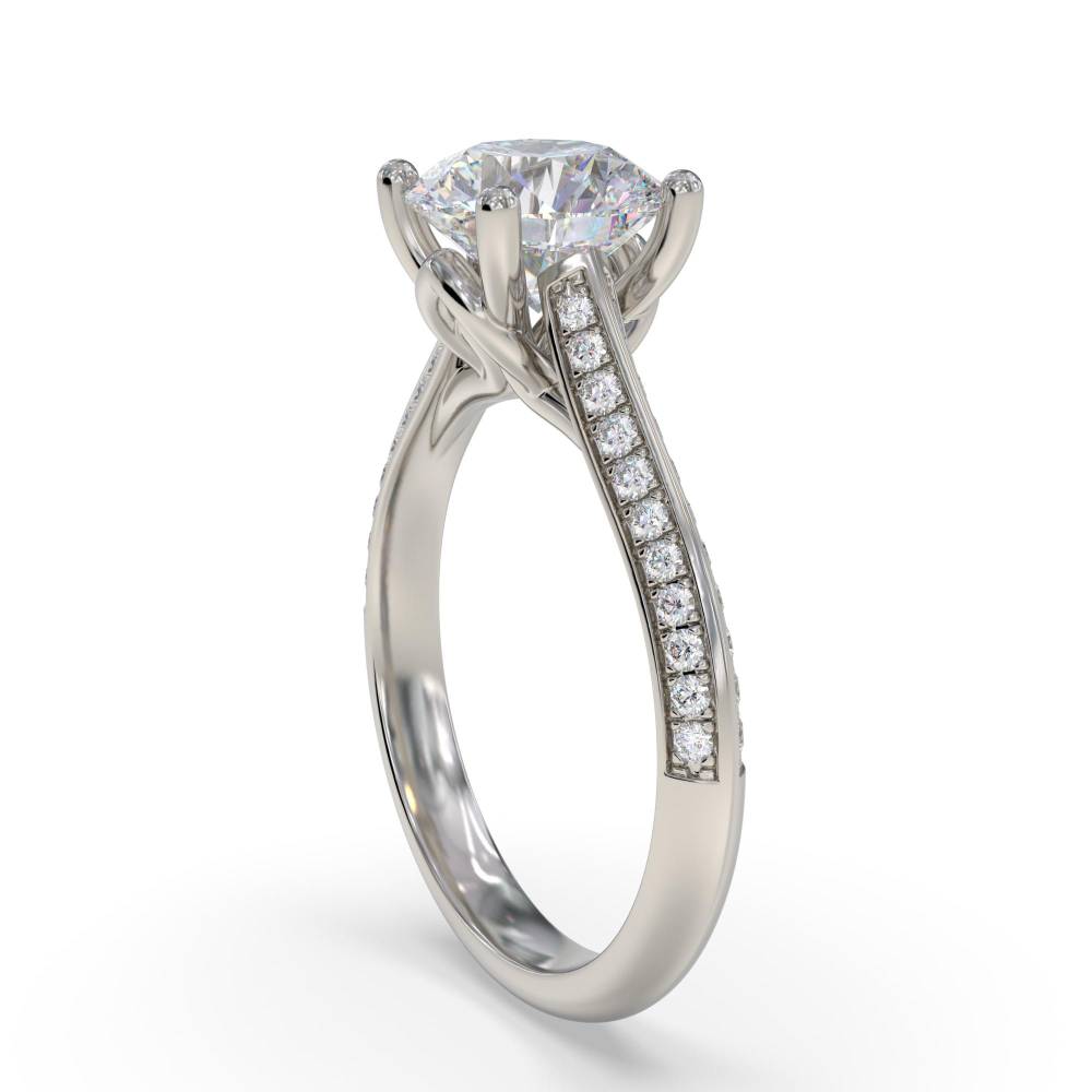 Knife Edge Round Shoulder Set Diamond Engagement Ring set in Platinum