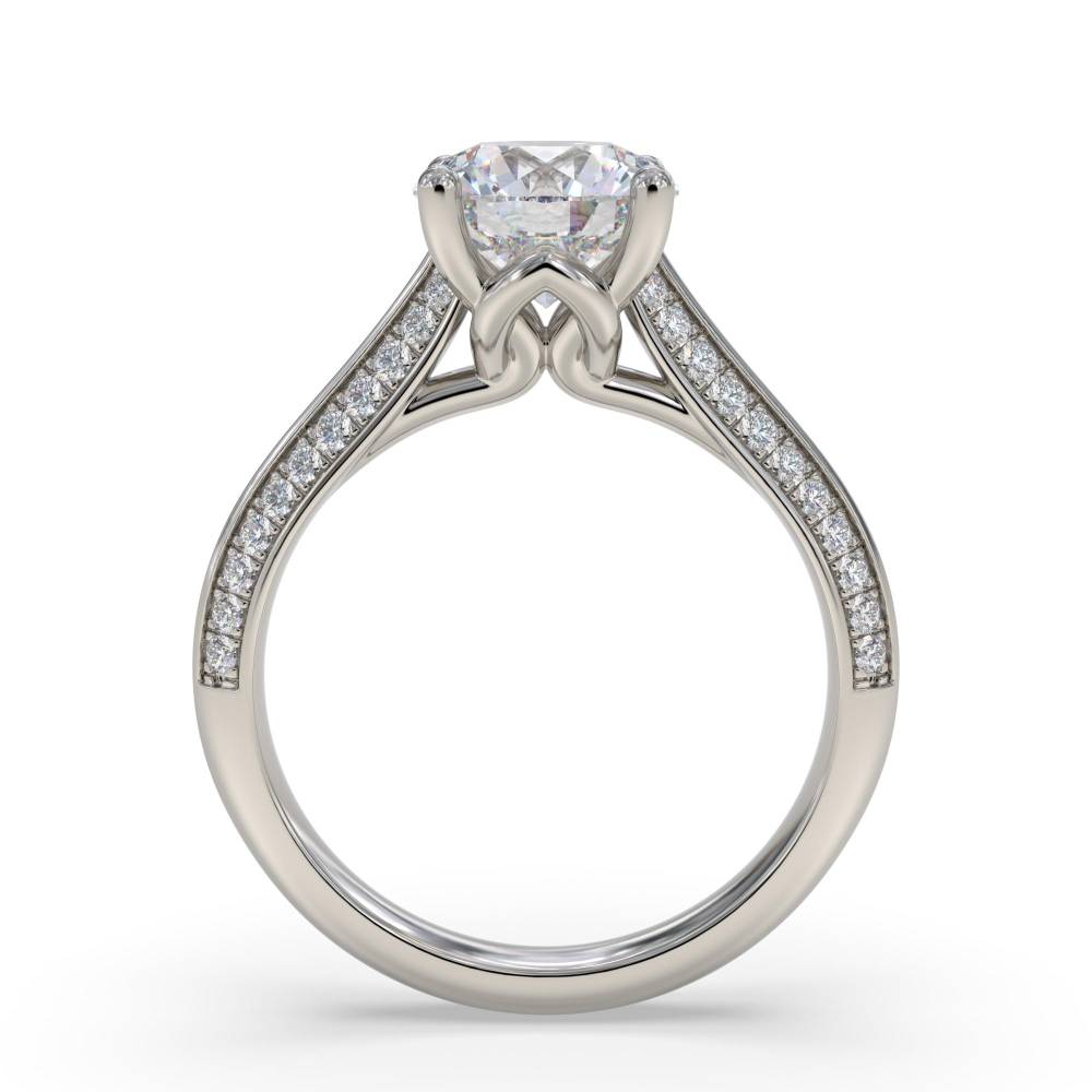 Knife Edge Round Shoulder Set Diamond Engagement Ring set in Platinum