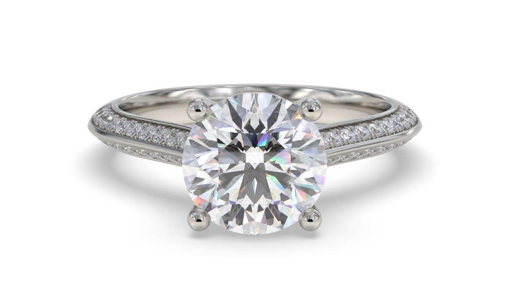 Knife Edge Round Shoulder Set Diamond Engagement Ring set in Platinum