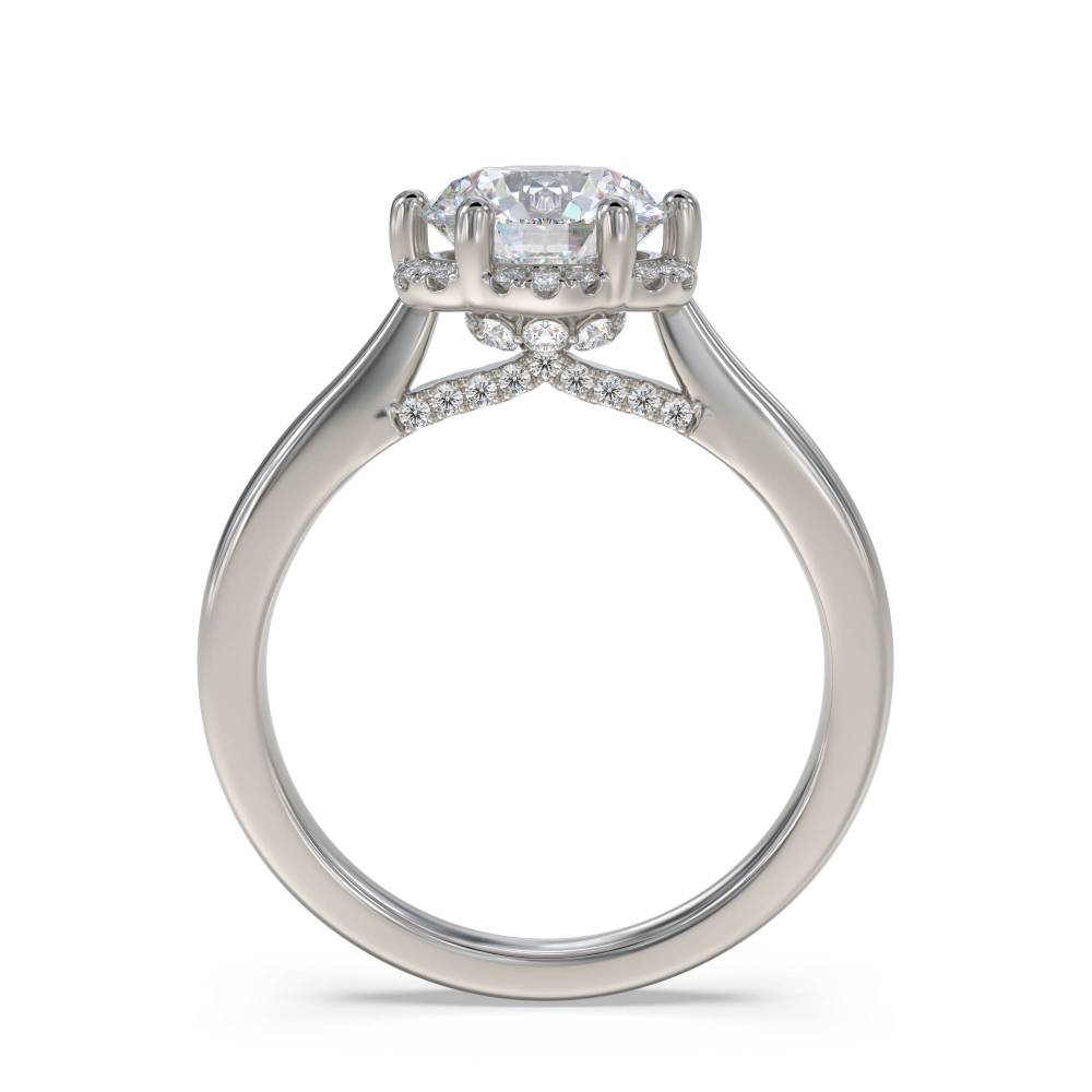 Modern Side Halo Round Diamond Engagement Ring set in Platinum