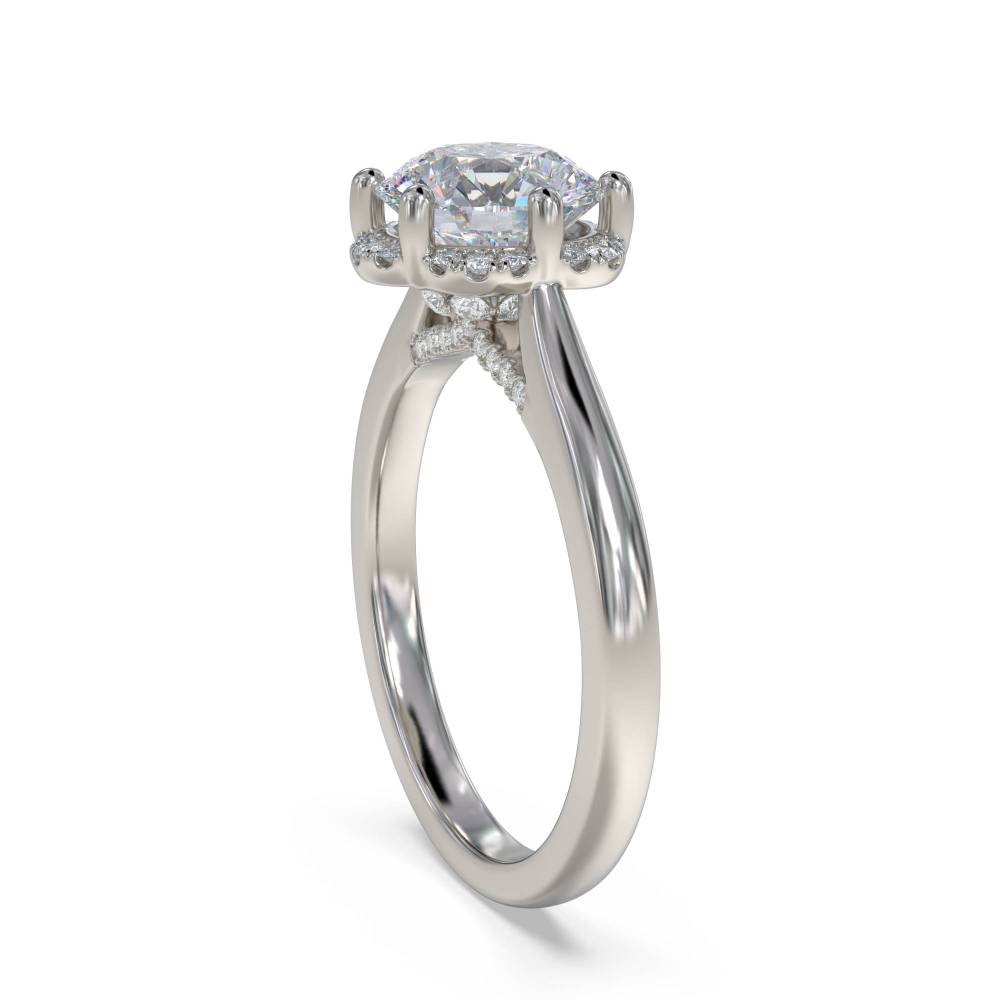 Modern Side Halo Round Diamond Engagement Ring set in Platinum