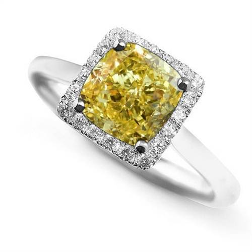 Fancy Yellow Cushion Diamond Cluster Ring P