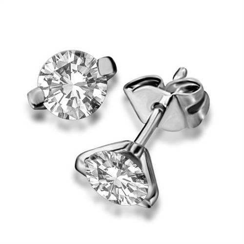 Unique Two Prong Round Diamond Stud Earrings W