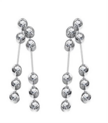 Elegant Round Diamond Two Drop Earrings W