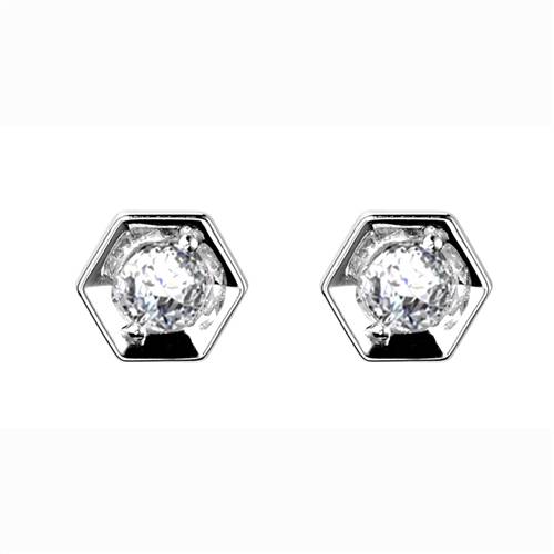 Round Diamond Hexagon Shaped Earrings W