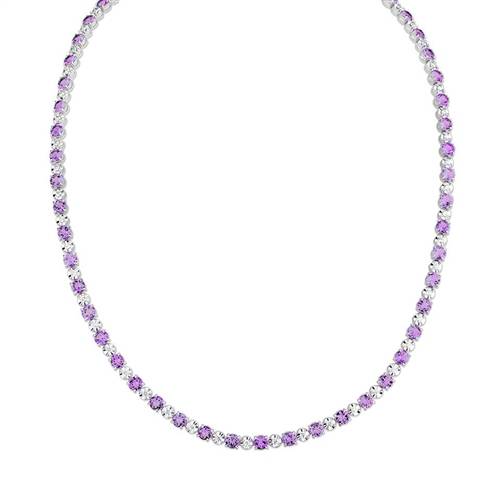 Pink Sapphire & Round Diamond Line Necklace set in White Gold